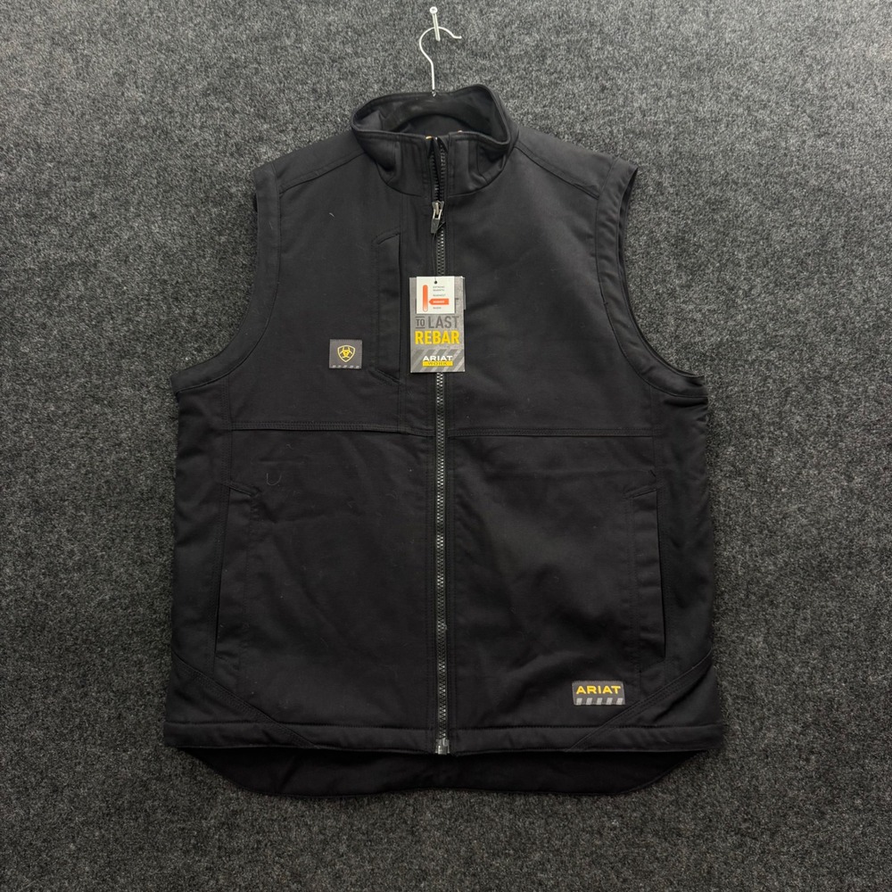 Ariat Rebar Work Vest Mens Large Black Full Zip Canvas Insulated NWT Jacket